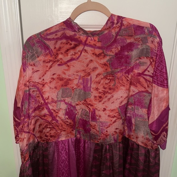 Kantha Bae Pink & Fushia Print Short Sleeve Bohemian Maxi Dress Free Size XS-3X - Picture 8 of 10